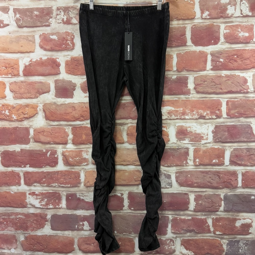 Fashion Nova Pants Women's XL Black Rosalie Mineral Wash Stacked Ruched Joggers